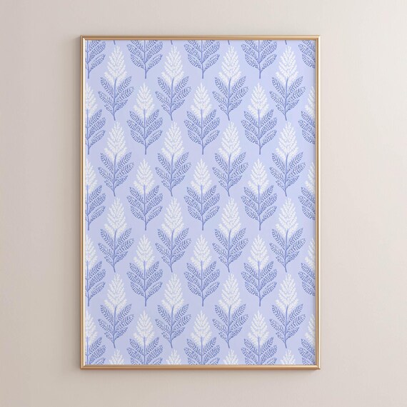 Lilac And White Botanical Fern Print Pastel Cottagecore Wall Art Vintage Style Leaf Soft Scandinavian Poster P115