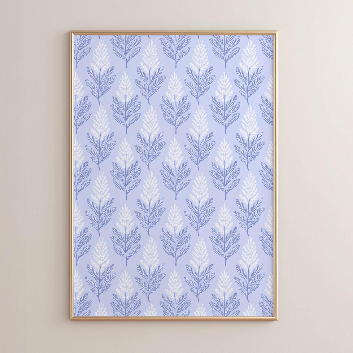 Periwinkle Fern Leaf Pattern Botanical Elegant Coastal Wall Art