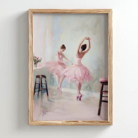 Ballerinas In Pink Tutus Poster Print Soft Pastel Colors Romantic Ballet Studio Decor Feminine Grace Art Elegant Wall Display P273