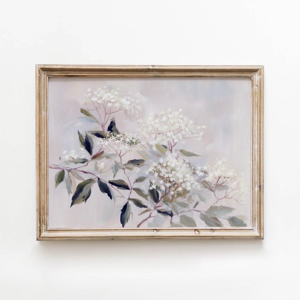Vintage White Flowering Branches Slate Blue Soft Floral Poster
