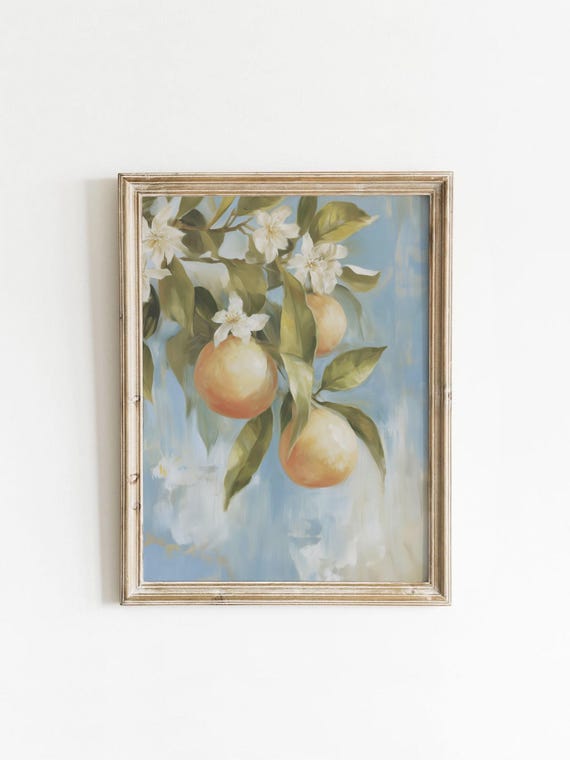 Orange Citrus Painting Printable Fruit Artwork Muted Vintage Still Life Kitchen Wall Art Country Coastal Decor Download 0094