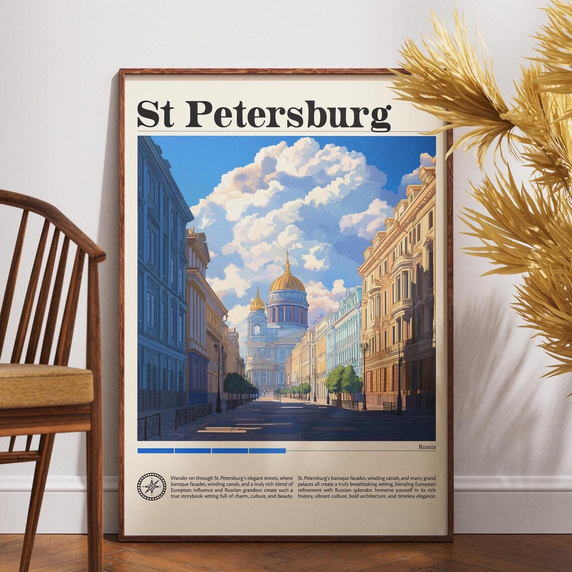 St Petersburg Russia Golden Dome Cathedral Street Travel Poster