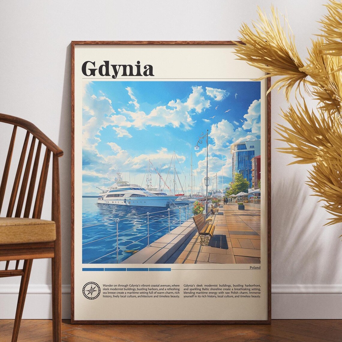 Gdynia Poland Marina Promenade Yacht Harbor Baltic Travel Poster