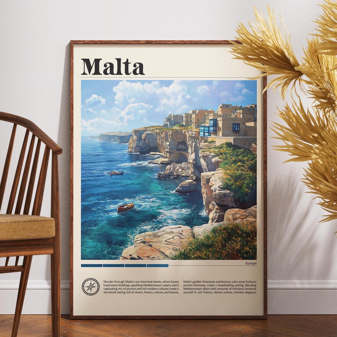 Malta Mediterranean Coast Newspaper Style Vintage Travel Poster