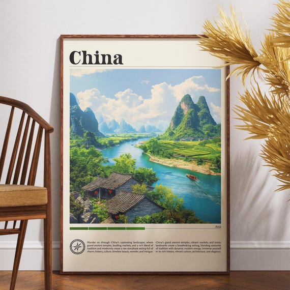 China Travel Print Poster Wall Art Backpacking Decor Chinese