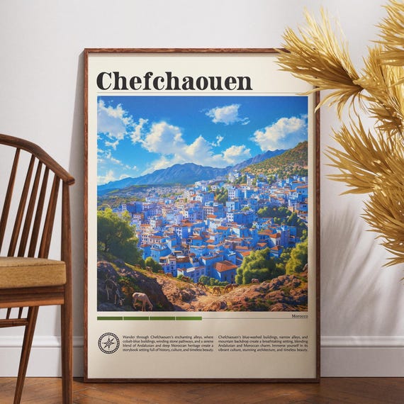 Chefchaouen Travel Print Morocco Poster Wall Art Africa