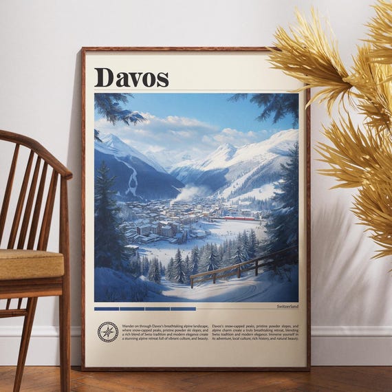 Davos Travel Print Poster Switzerland Wall Art Winter Home Decor Gift Ski