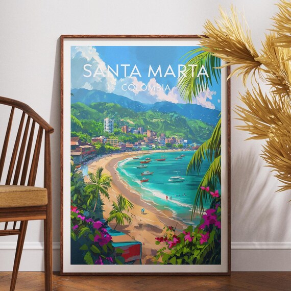 Santa Marta Colombia Tropical Beach Bay Coastal Travel Poster