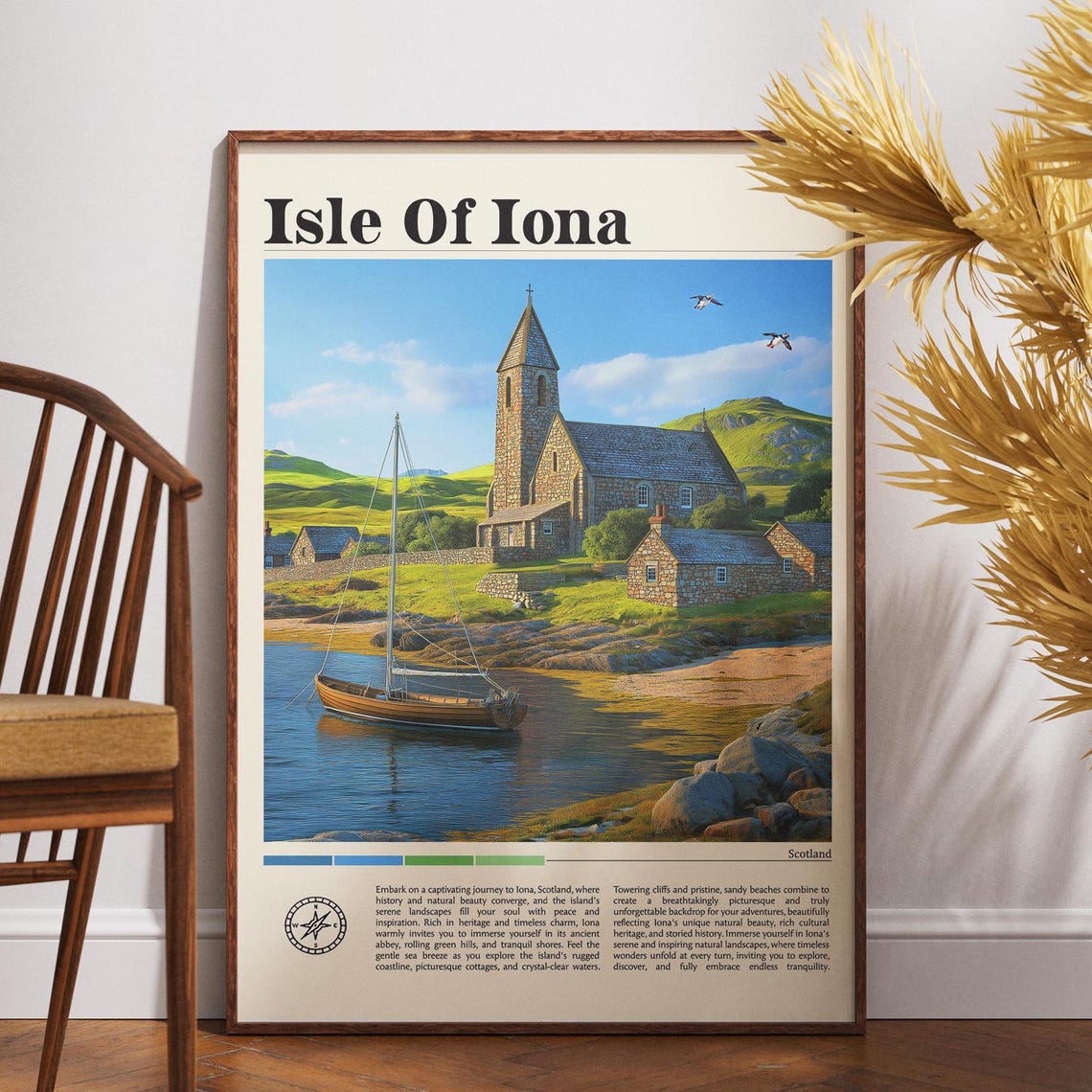 Isle Of Iona Travel Print Scotland Travel Poster Puffin Wall Art Scottish Landscape Print Isle Of Iona Travel Gift Iona Coastal Art