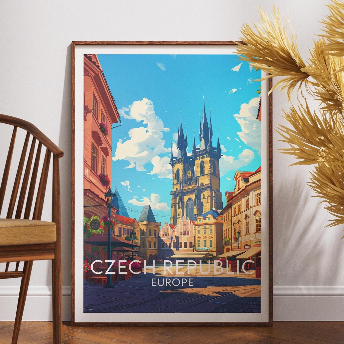 Czech Republic Europe Vintage Old Town Square Prague Travel Poster