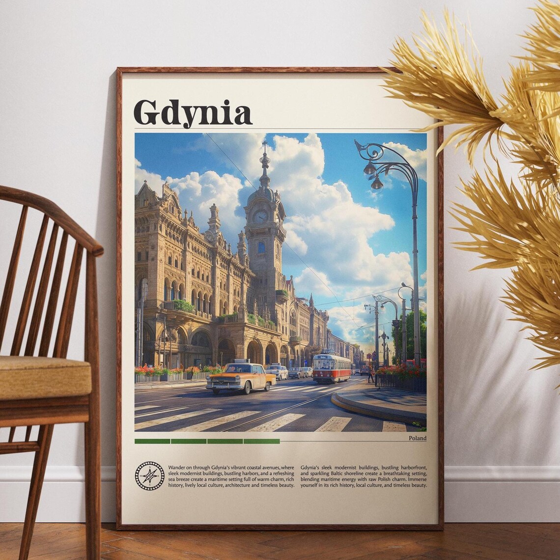 Gdynia Poland Historic Street Tram City Scene Vintage Travel Poster