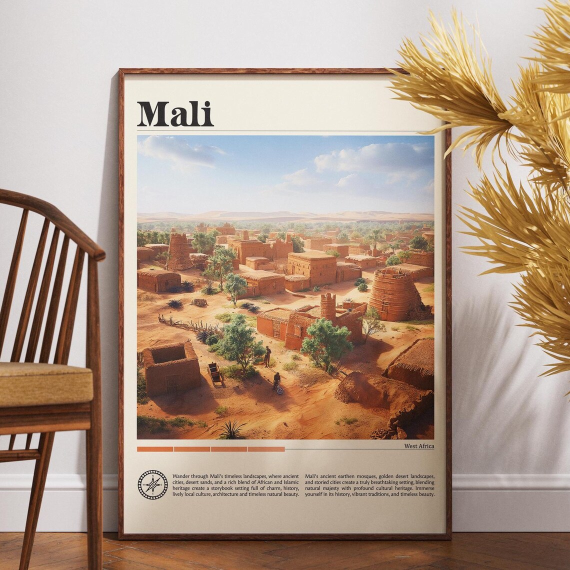 Mali West Africa Ancient Mud Brick Village Desert Travel Poster