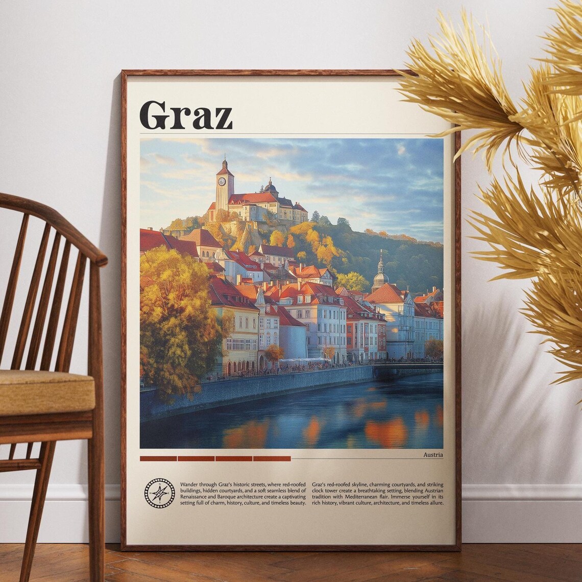 Graz Austria Historic Old Town Riverside Landmark Travel Poster