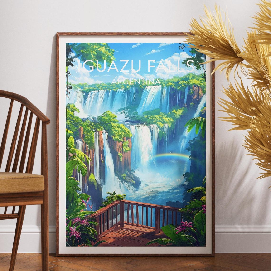 Iguazu Falls Argentina Rainbow Mist Waterfall Nature Travel Poster