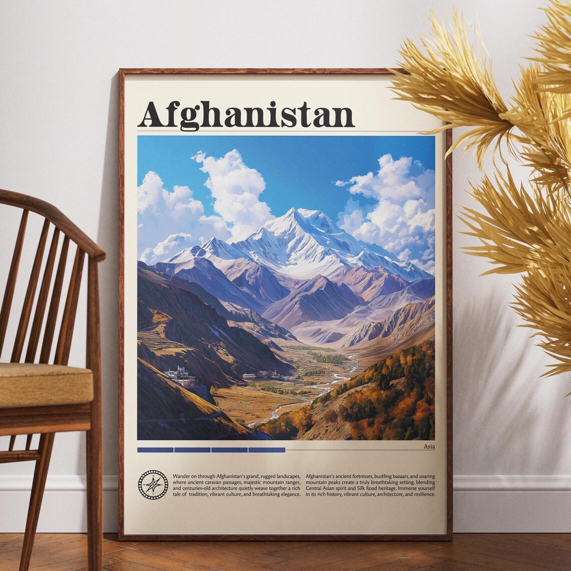 Afghanistan Snow Capped Mountain Valley Rugged Landscape Travel Poster