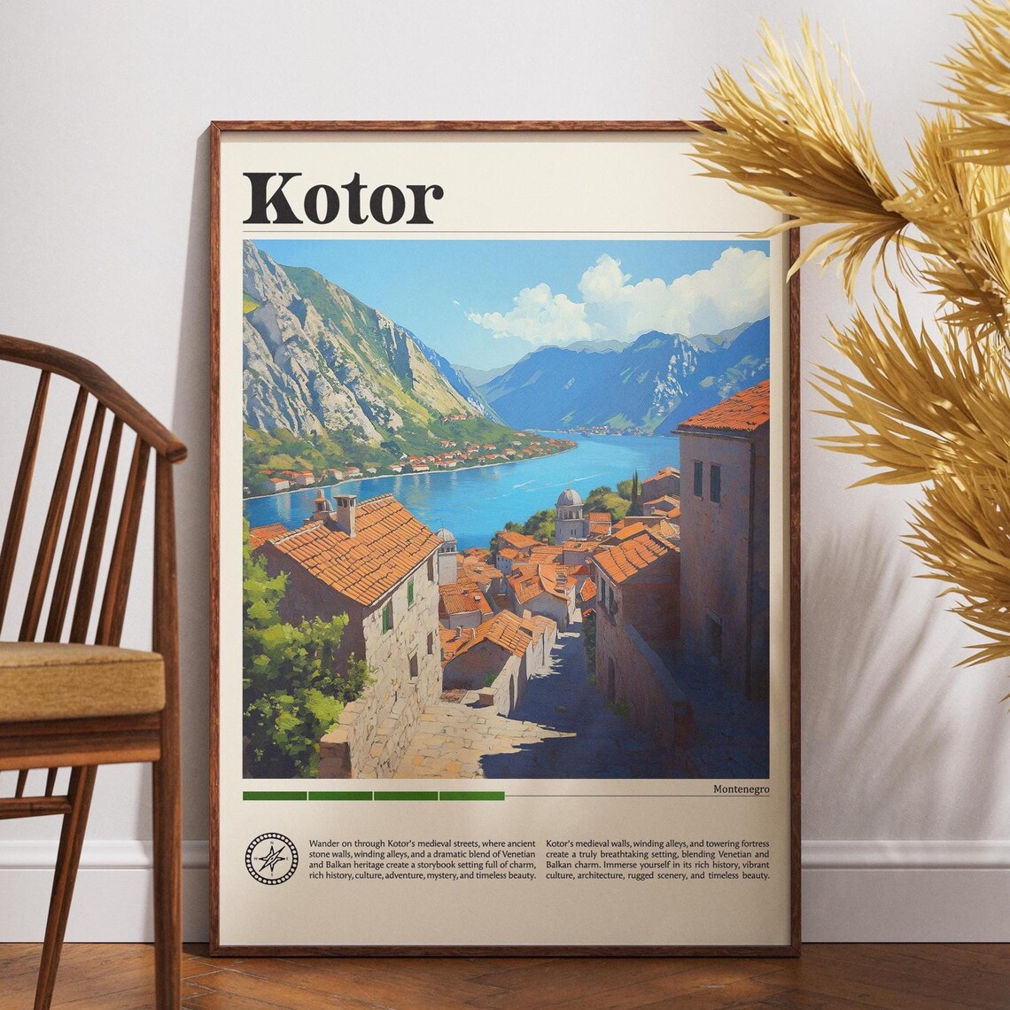 Kotor Montenegro Vintage Adriatic Illustrated Old Town Bay Poster