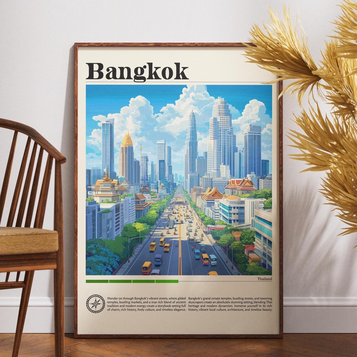 Bangkok Thailand Modern Skyline Avenue Skyscrapers Retro Travel Poster