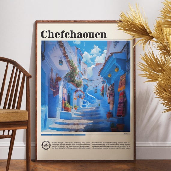 Chefchaouen Travel Print Morocco Poster Wall Art Africa