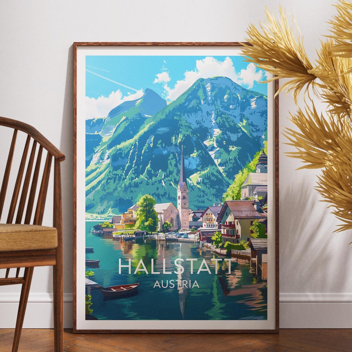 Hallstatt Austria Lakeside Village Alpine Mountain Travel Poster