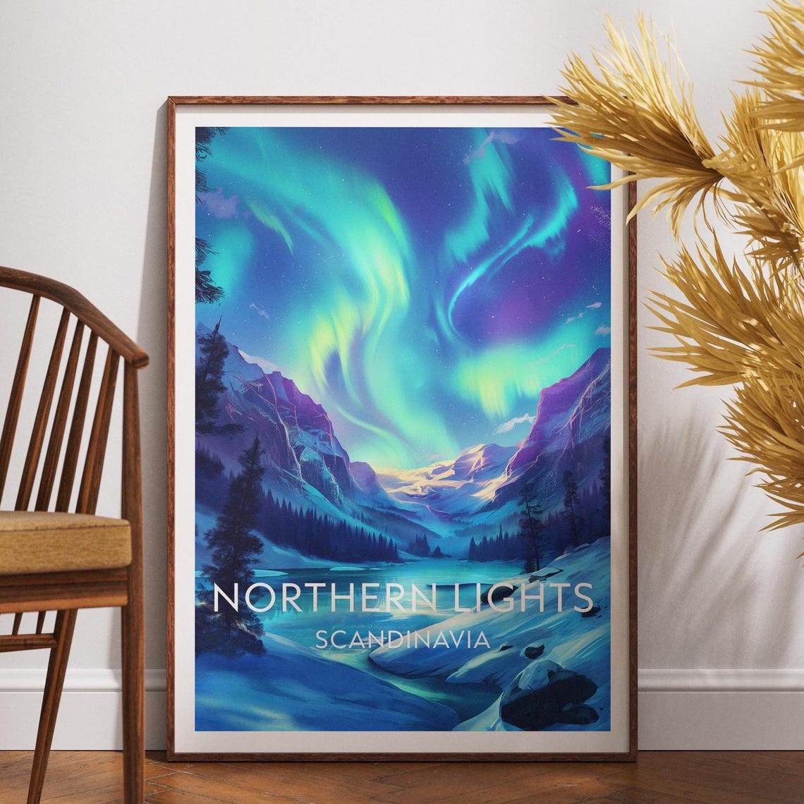 Northern Lights Scandinavia Snowy Valley Bottom Title Poster