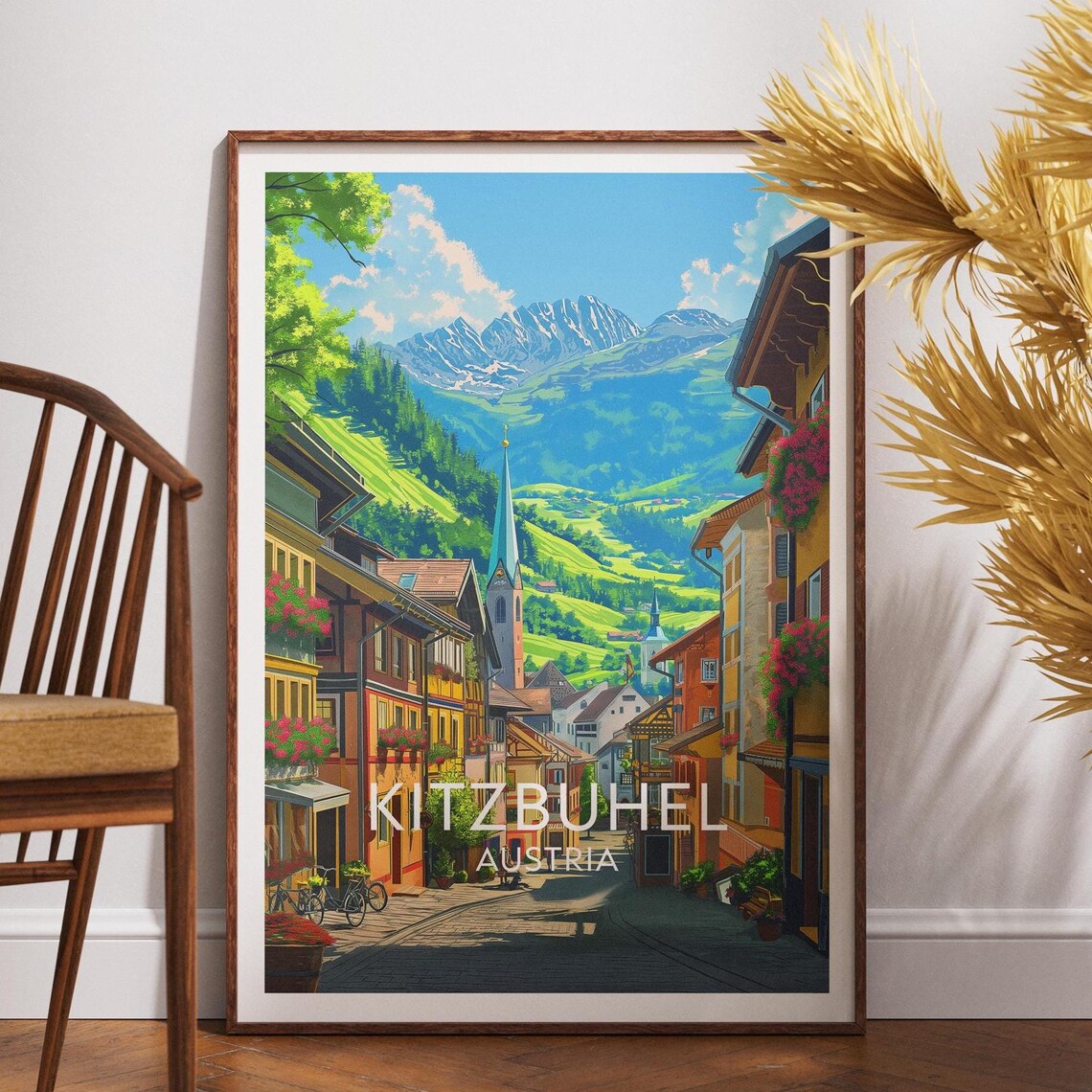 Kitzbuhel Austria Alpine Village Street Historic Ski Town Poster