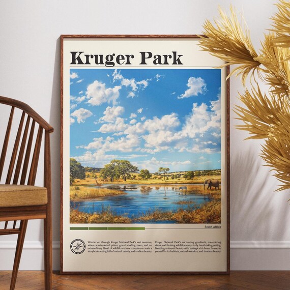 Kruger Park South Africa Savanna Waterhole Wildlife Safari Poster