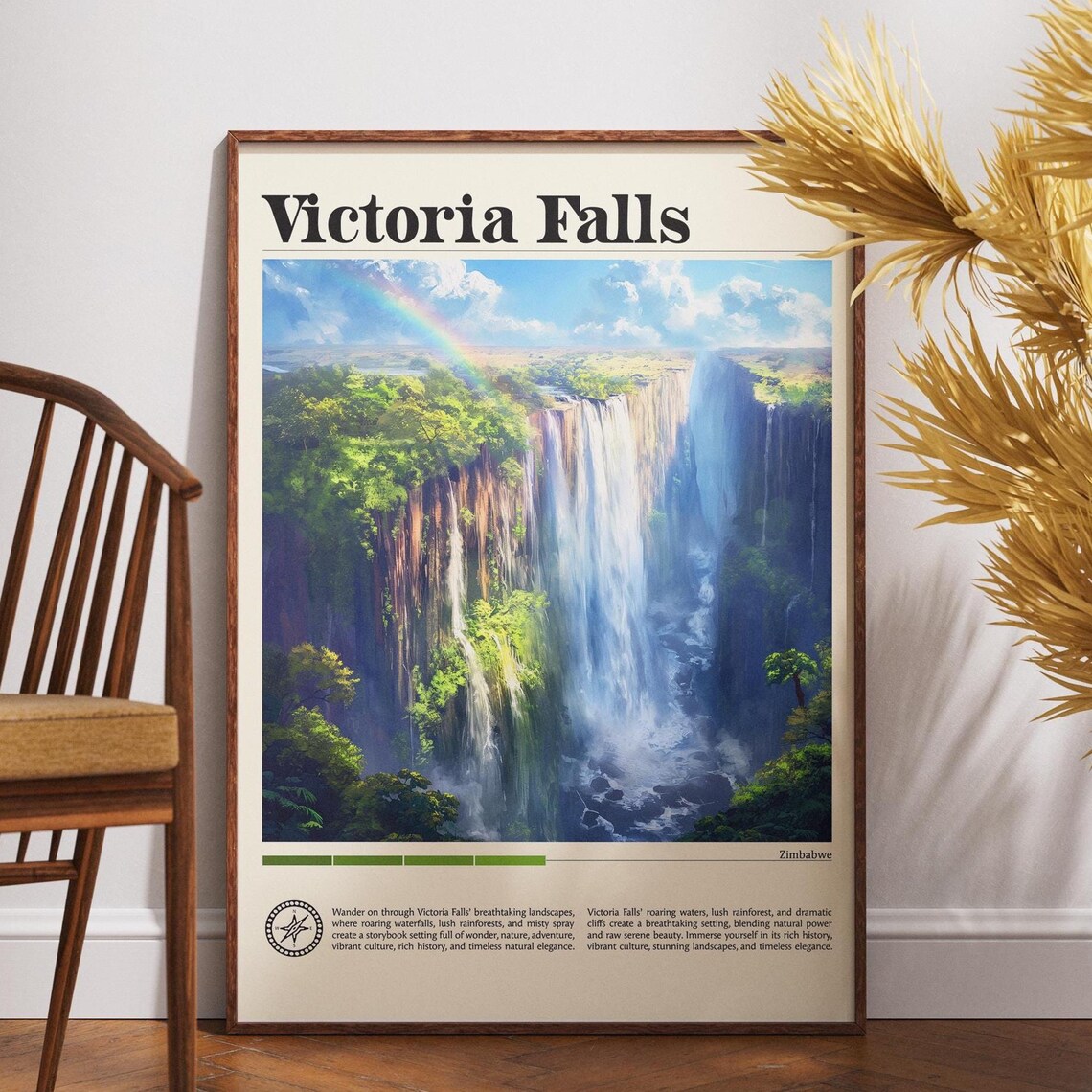 Victoria Falls Zimbabwe Rainbow Mist Vintage Style Travel Poster