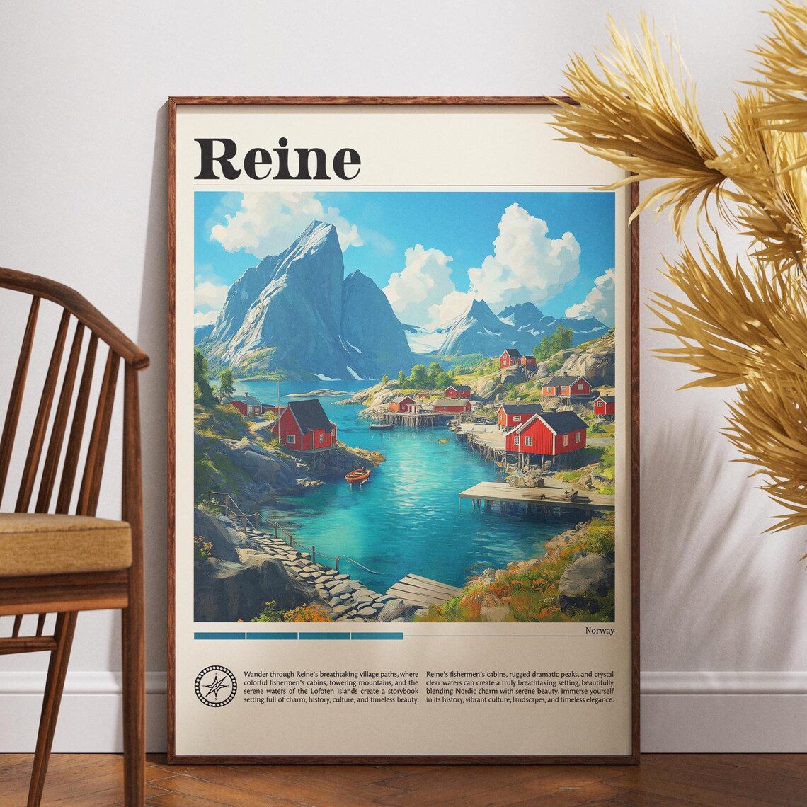 Reine Norway Lofoten Red Fishermen Cabins Peaks Travel Poster