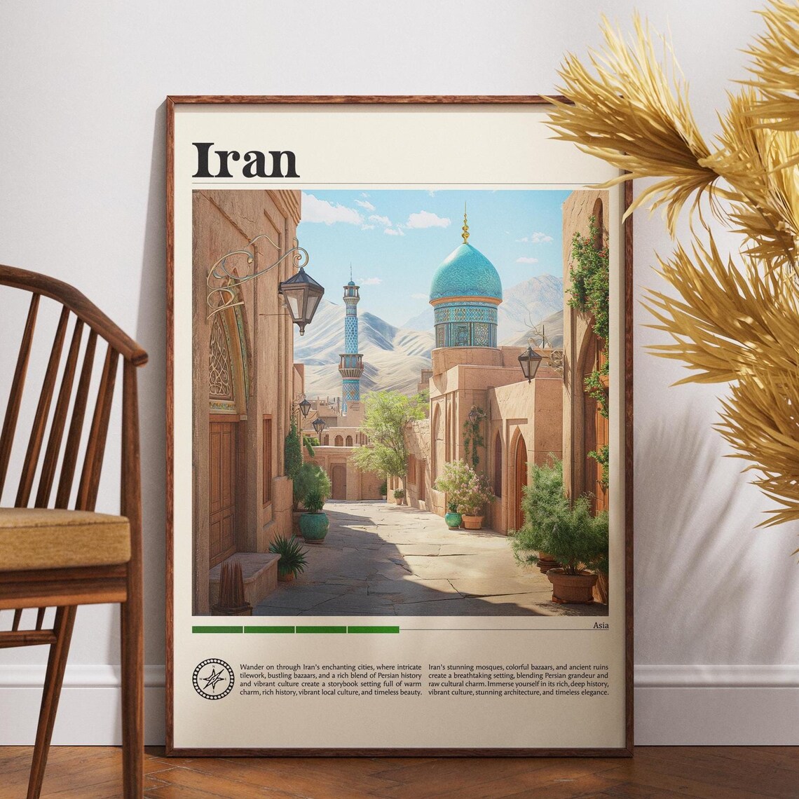 Iran Travel Poster Persian Mosque Blue Dome Architecture Scene