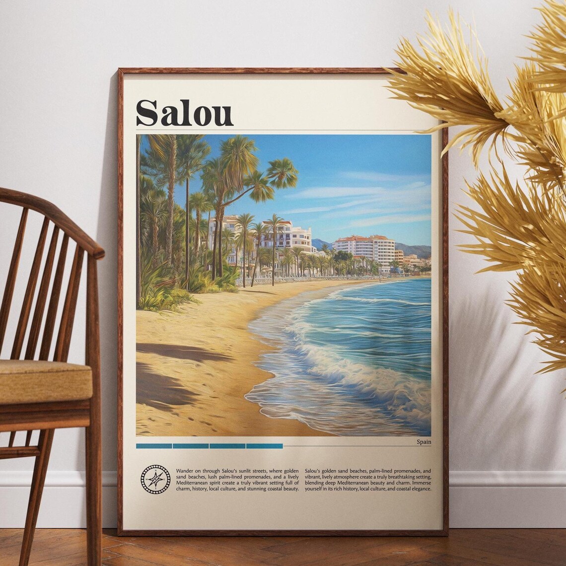 Salou Spain Palm Lined Sandy Beach Turquoise Waves Travel Poster