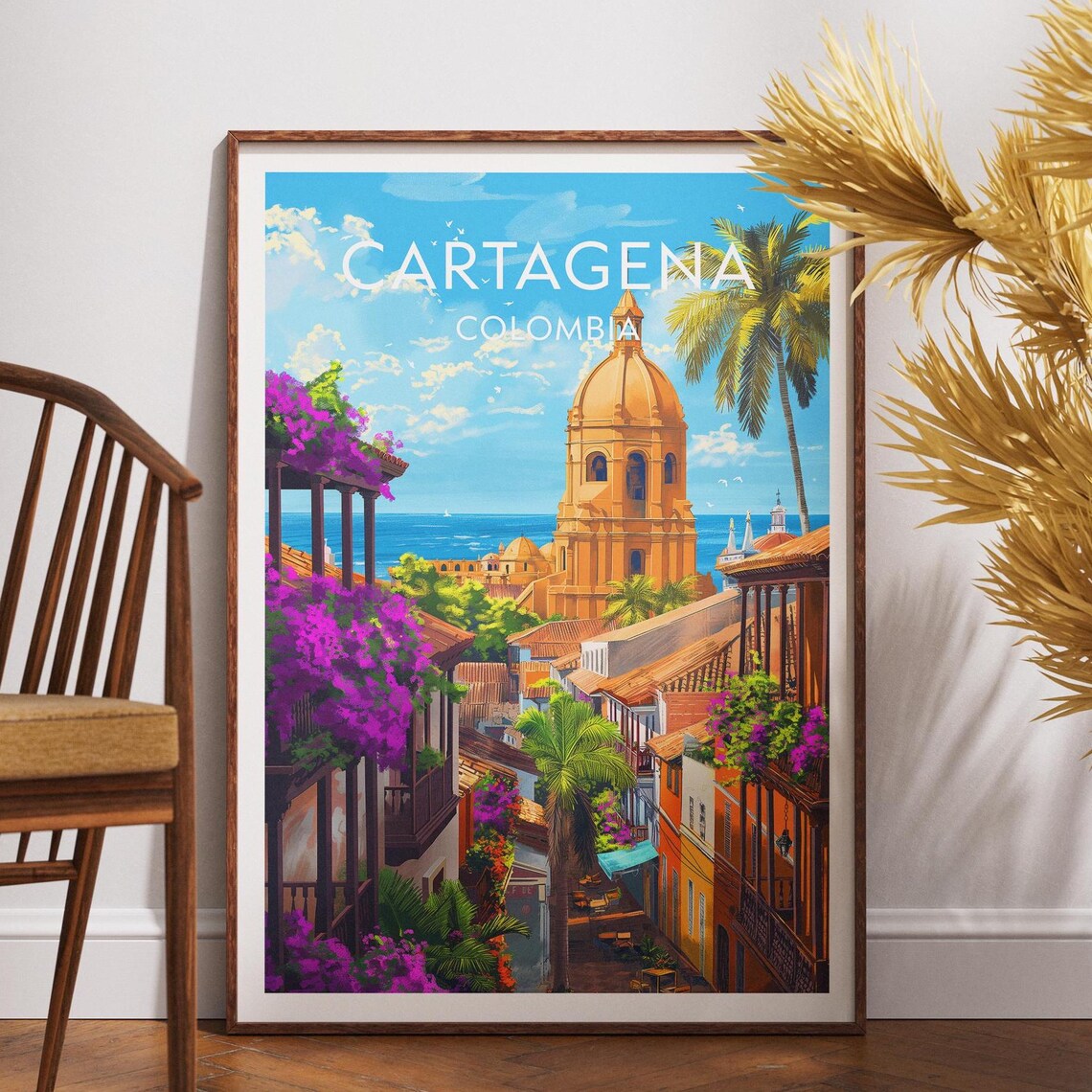 Cartagena Colombia Old Town Church Dome Seaside View Travel Poster