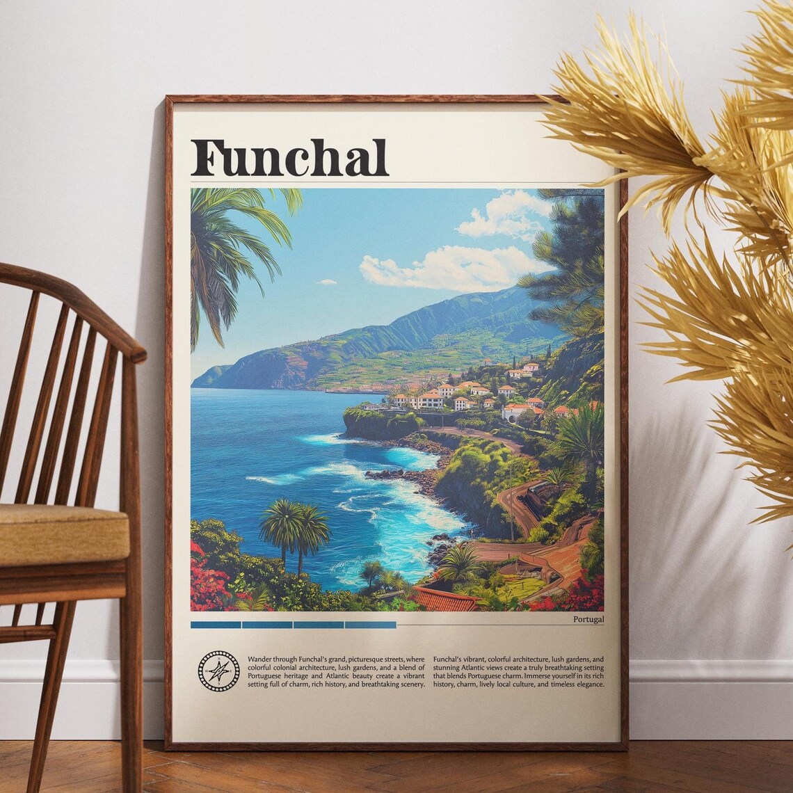 Funchal Portugal Madeira Coastal Town Vintage Travel Art Poster