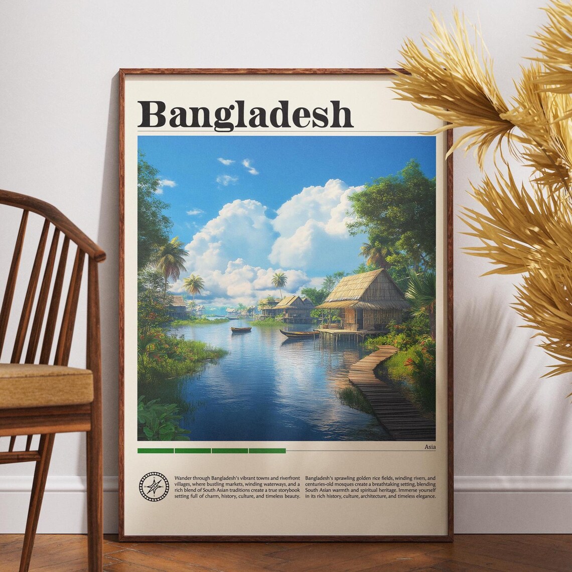Bangladesh Asia River Village Waterway Vintage Travel Art Poster