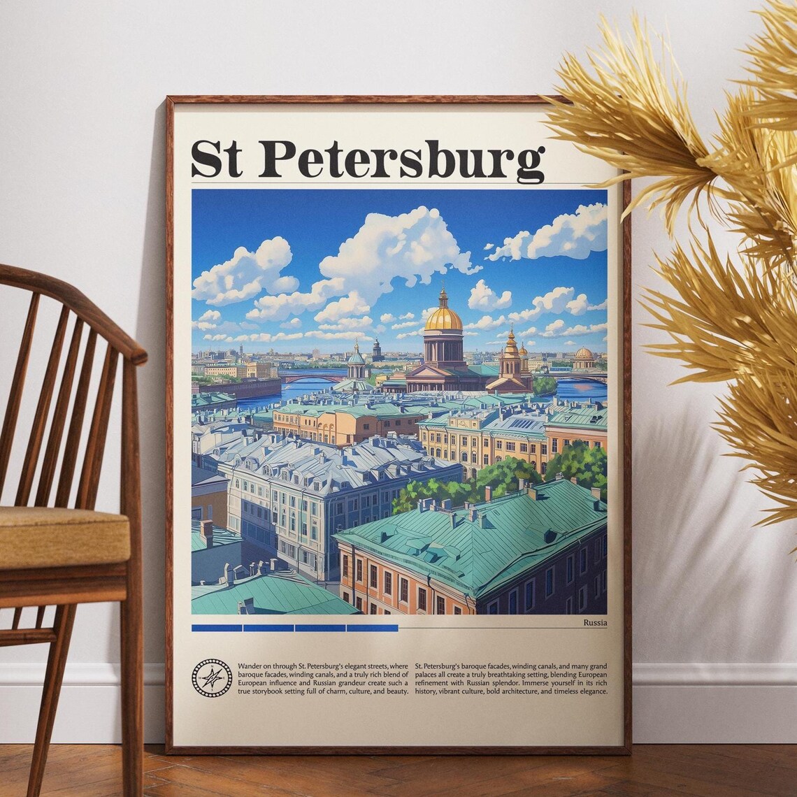 St Petersburg Russia Rooftop Domes Vintage City Travel Poster
