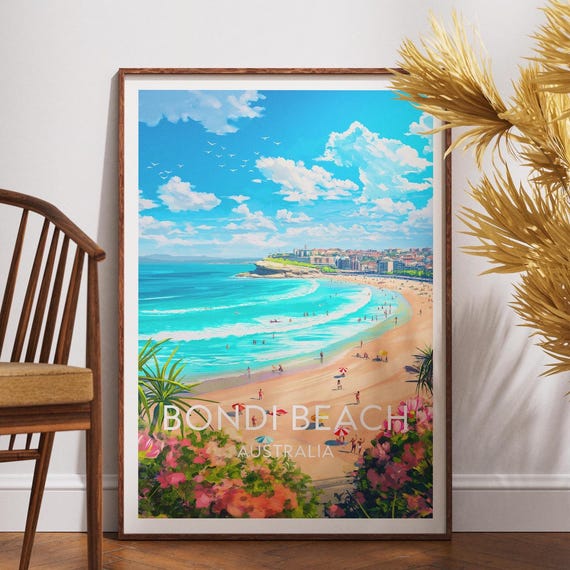 Bondi Beach Travel Print Australia Poster Wall Art