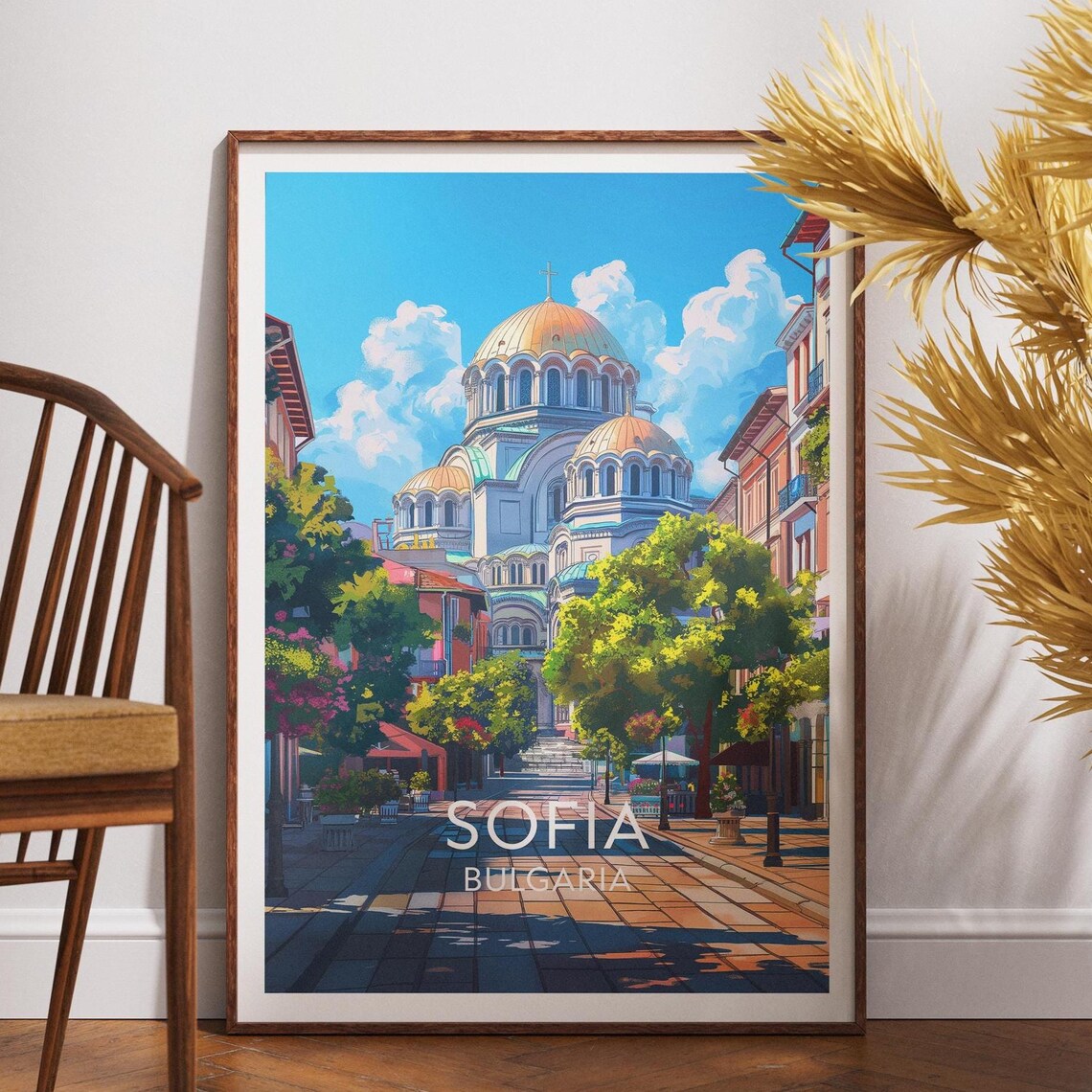 Sofia Bulgaria Colorful Travel Poster Old Town Cathedral Scene