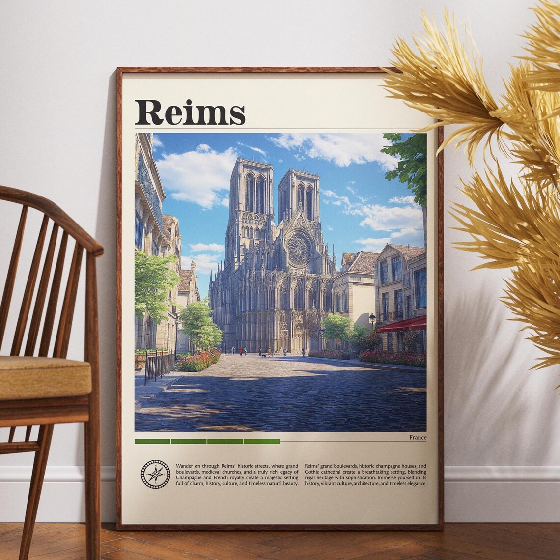 Reims France Gothic Cathedral Champagne Region City Travel Poster