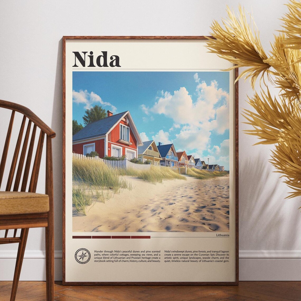 Nida Lithuania Coastal Beach Cottages Sandy Shores Travel Poster