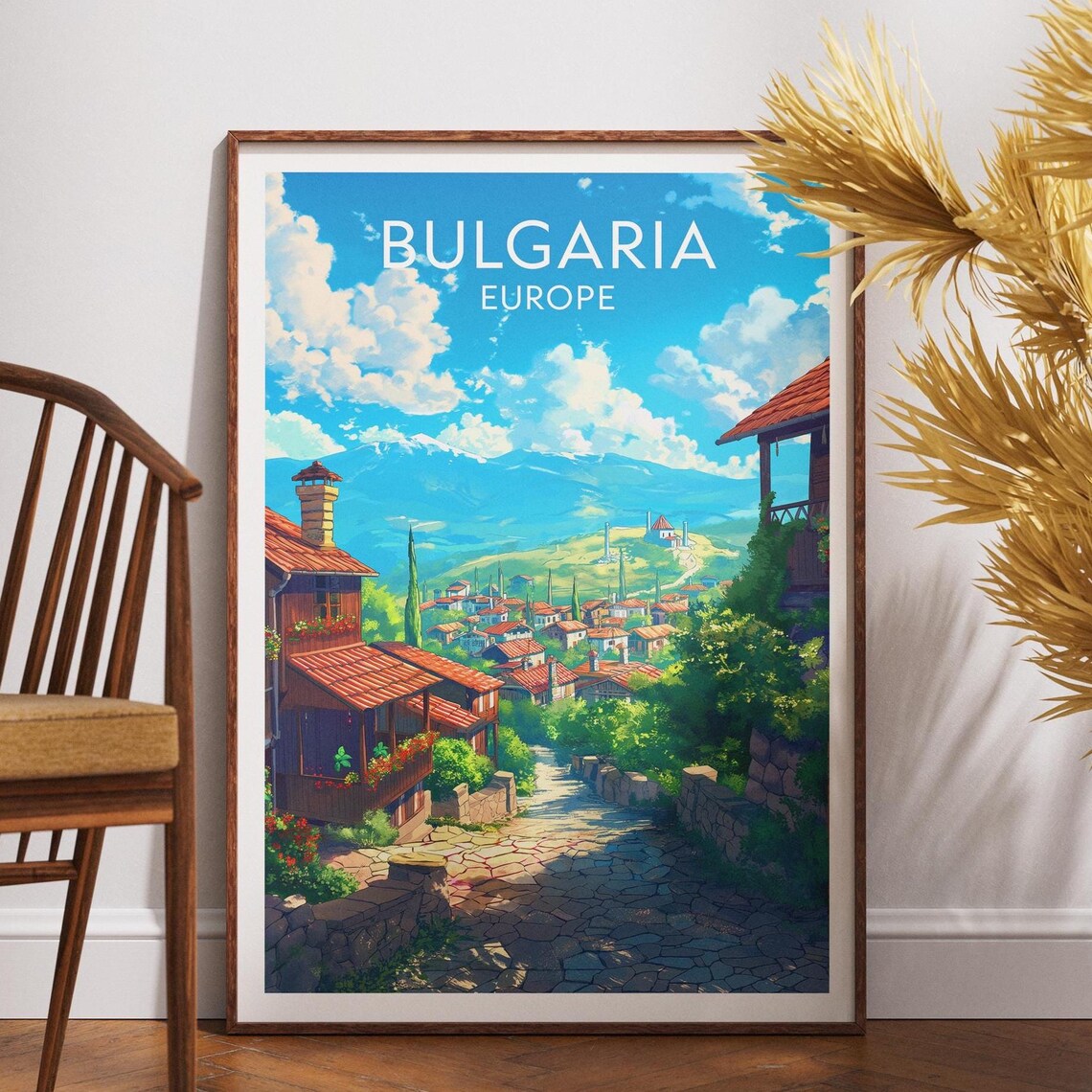 Bulgaria Europe Vintage Travel Poster Mountain Village Charm