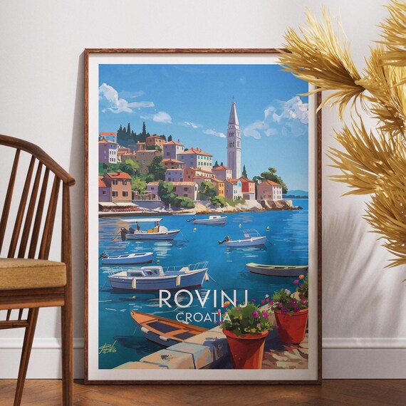 Rovinj Croatia Old Town Harbour Boats Coastal Travel Art Poster
