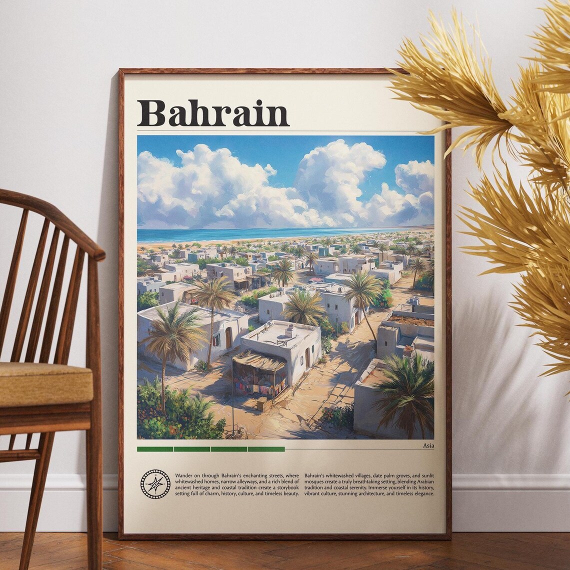 Bahrain Asia Whitewashed Old Village Palms Coastal View Poster