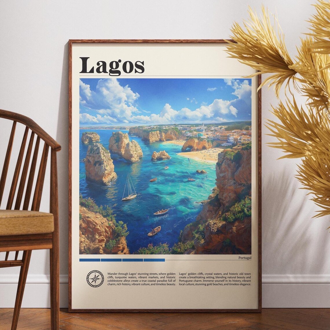 Lagos Portugal Golden Cliffs Turquoise Waters Algarve Travel Poster