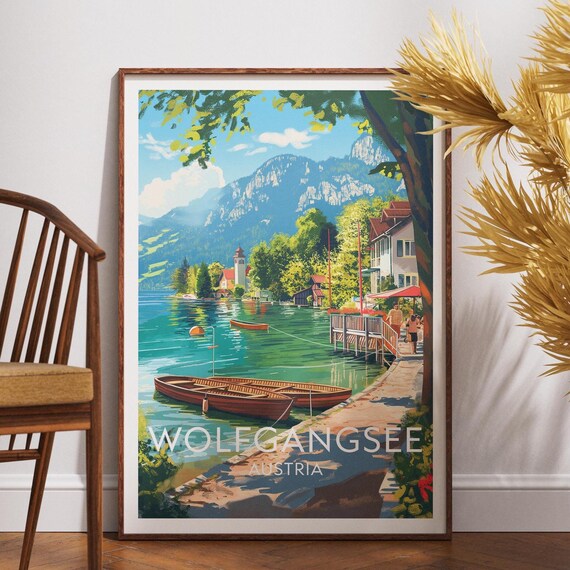 Wolfgangsee Austria Alpine Lake Boats Mountain View Travel Poster