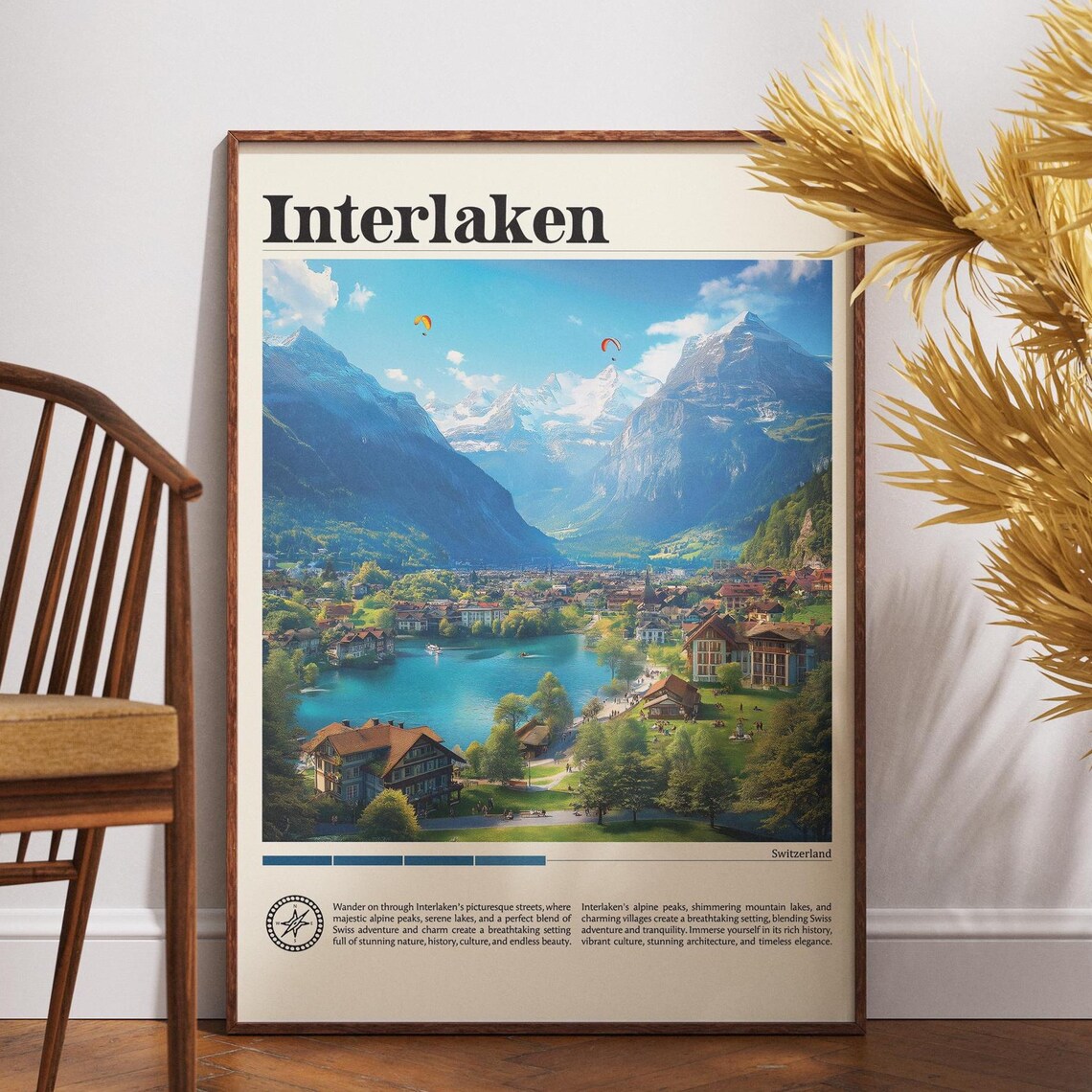 Interlaken Switzerland Alpine Lake Mountain Peaks Travel Poster