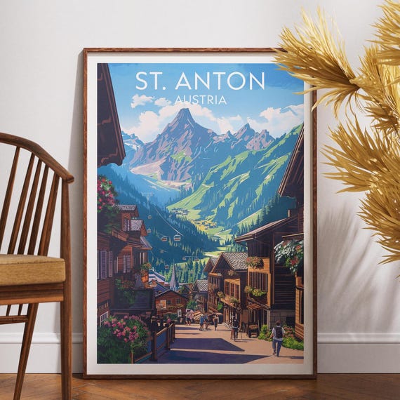 St Anton Travel Print Austria Poster Wall Art Europe Skiing