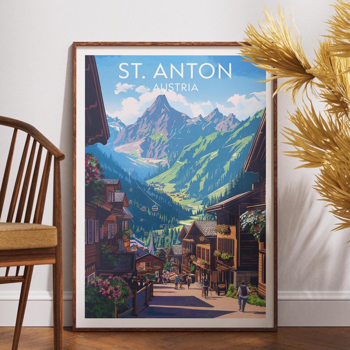St. Anton Austria Alpine Ski Village Mountain Street Travel Poster
