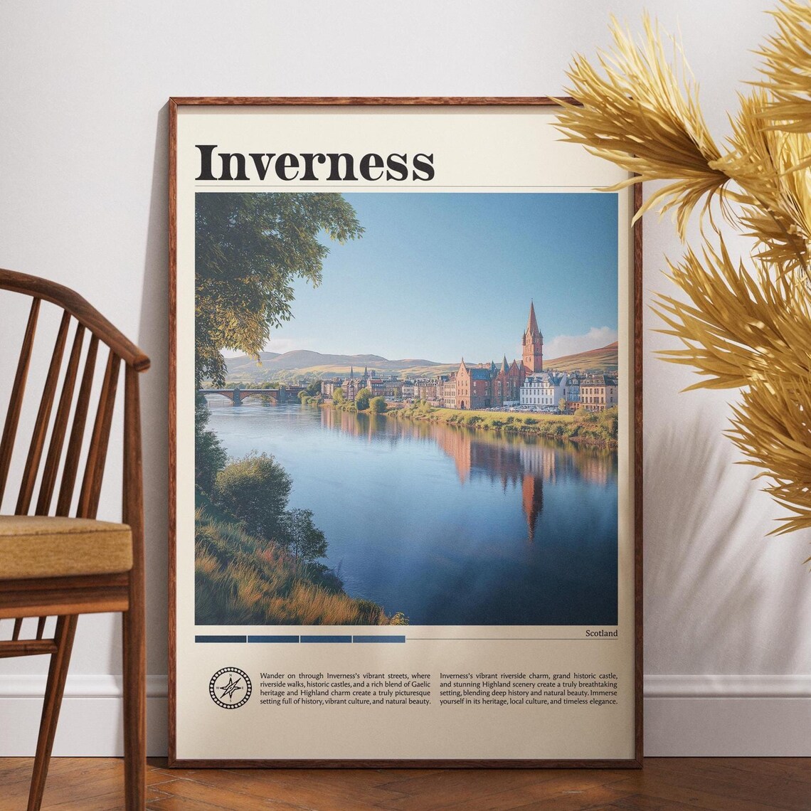 Inverness Scotland Travel Poster Riverside City View and Church Spire