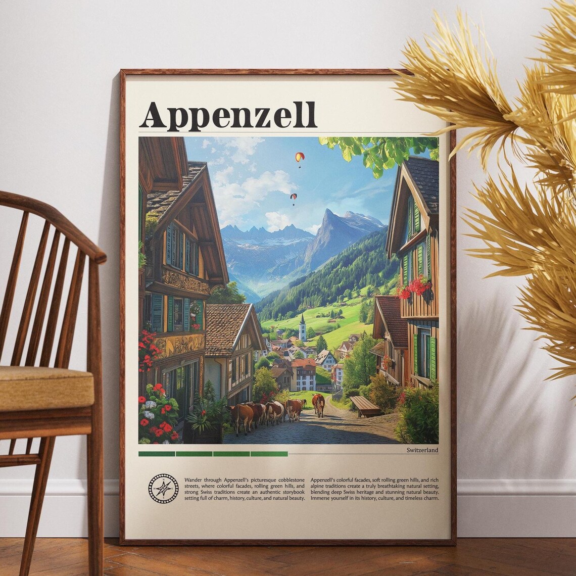Appenzell Switzerland Alpine Village Cows Summer Travel Poster