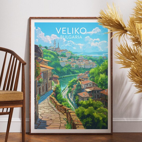 Veliko Bulgaria Riverside Old Town Hillside Houses Travel Art Poster