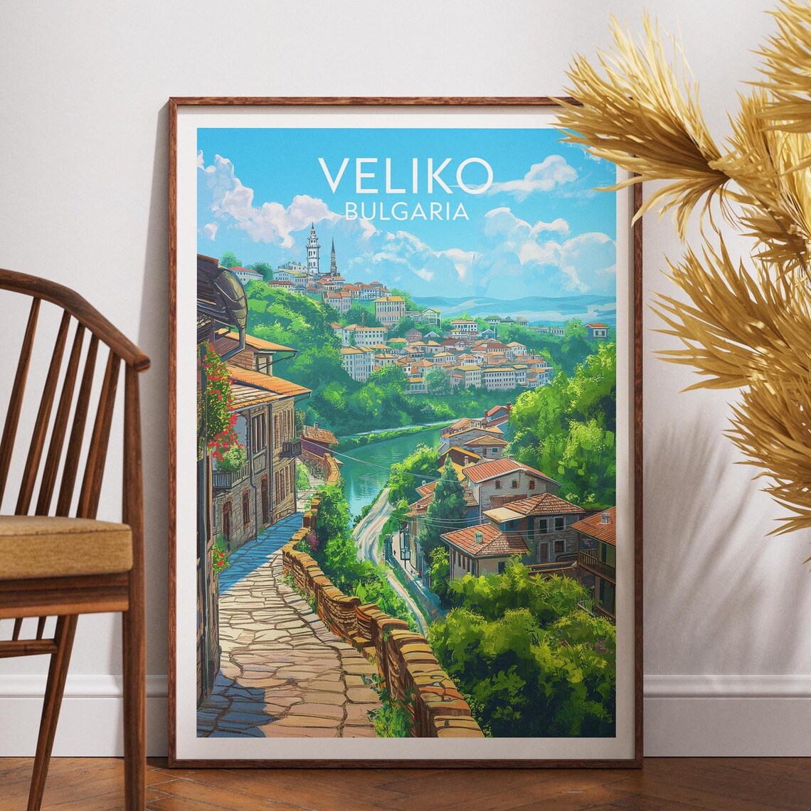 Veliko Bulgaria Riverside Old Town Hillside Houses Travel Art Poster